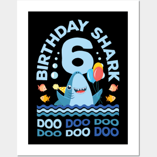 Birthday Shark Doo Doo 6th Birthday Gift Posters and Art